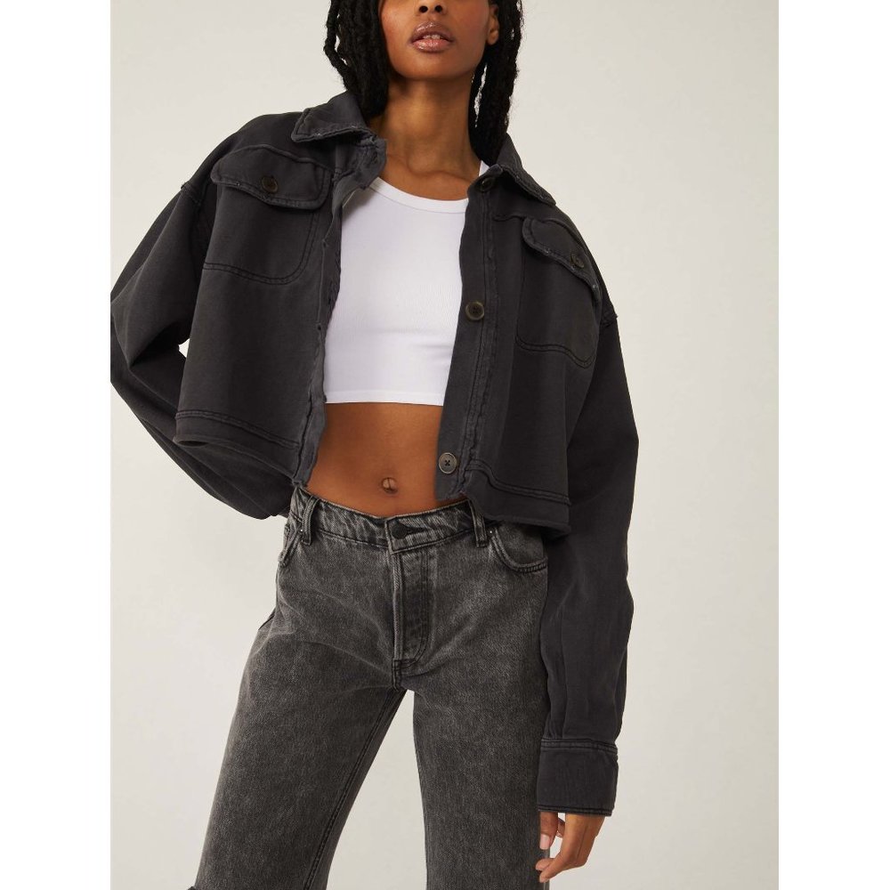 Free People Saturday Shirt Jacket / Washed Black